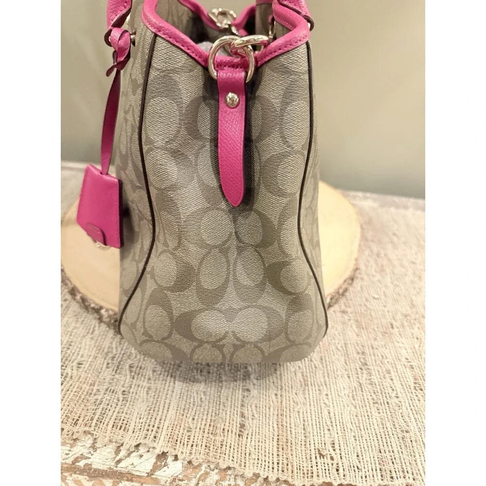 COACH Signature Margot Carryall & Wrislet 2pc Set Khaki & Pink PVC Crossbody - Picture 8 of 16